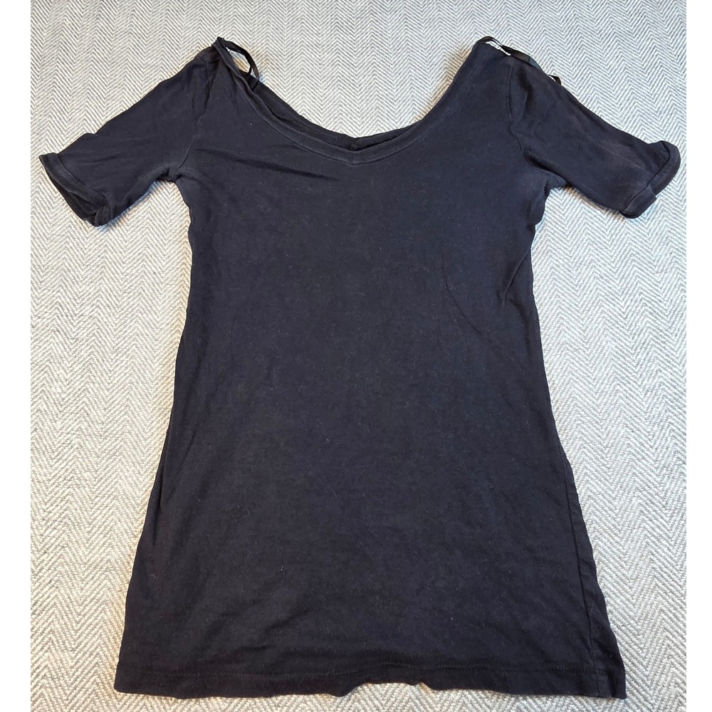 Decree Womens Black V-Neck Short Sleeve 100% Cotton Slim Fit T-Shirt Size M